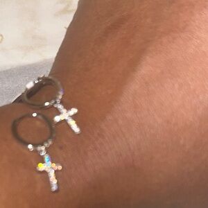 Sterling Silver Moissanite  Cross Hoop Earrings